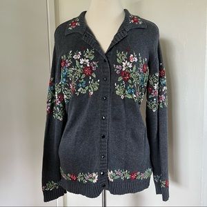 Floral Embroidered Button Up Cardigan Sweater